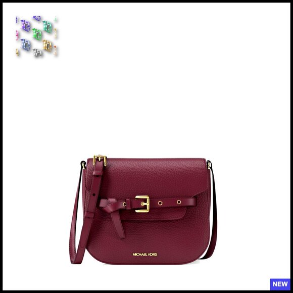 Small Saddle Crossbody Bag Elegant Minimal Chic Flap Closure Pebble Leather